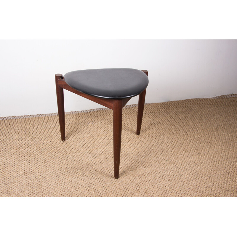 Dänischer Vintage-Hocker aus Teakholz und schwarzem Skai von Hans Olsen für Frem Rojle, 1960