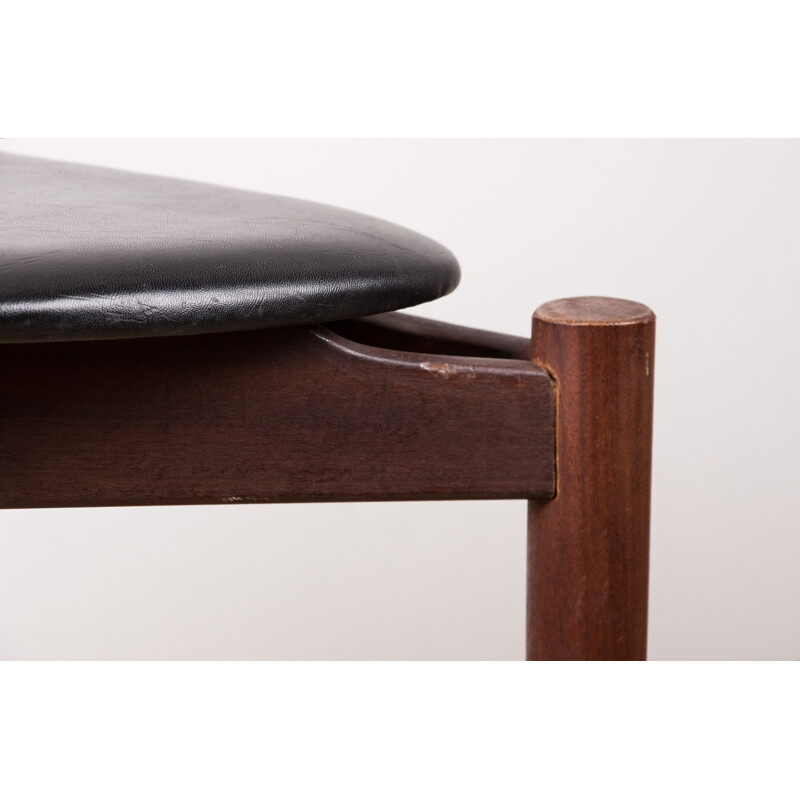 Vintage Danish teak and black skai stool by Hans Olsen for Frem Rojle, 1960