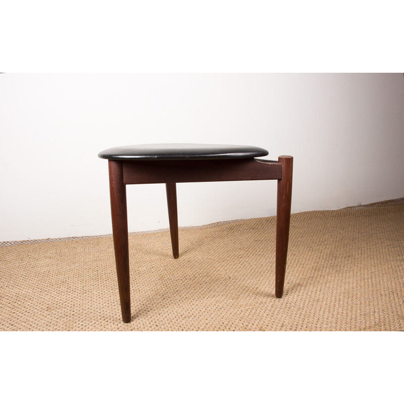 Vintage Danish teak and black skai stool by Hans Olsen for Frem Rojle, 1960