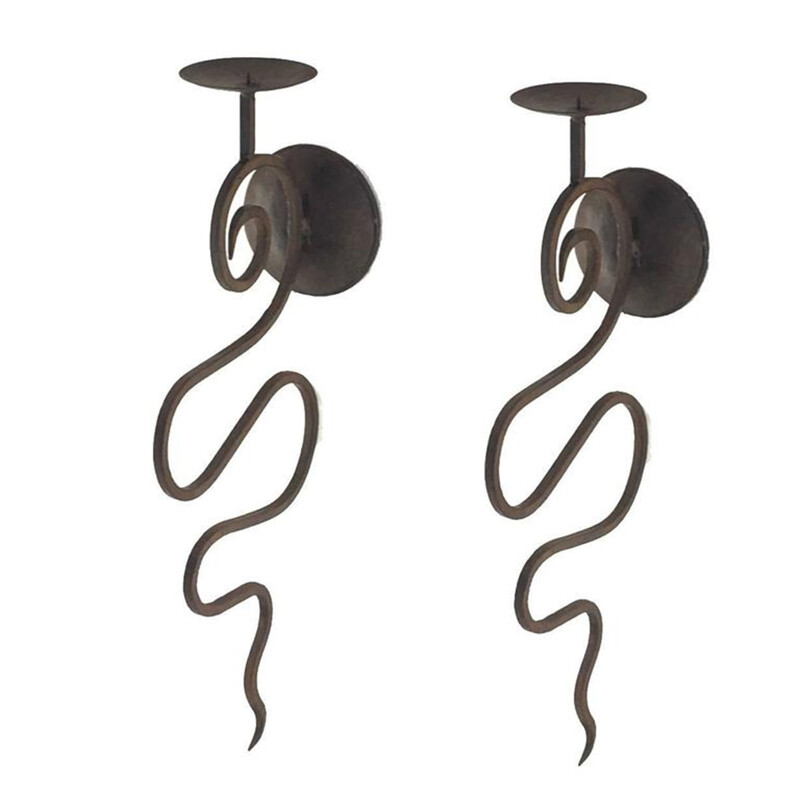 Pair of wrought iron sconces candleholder - 1950s