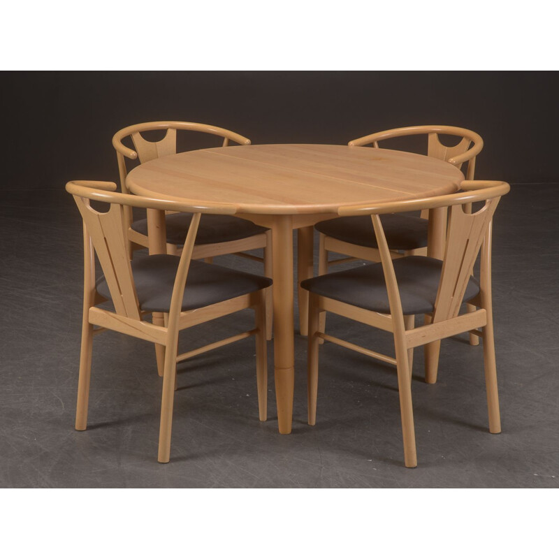 Round vintage dining set in beech wood, Denmark