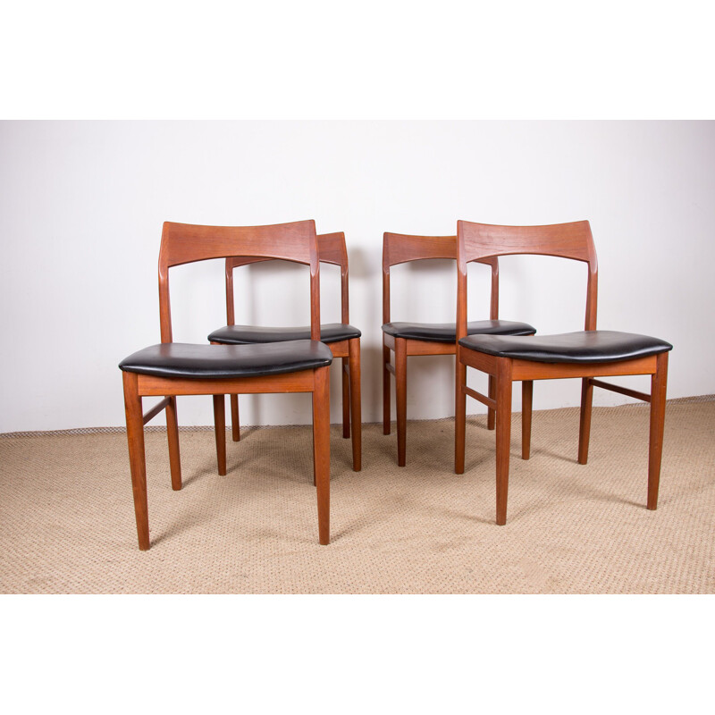 Set of 4 vintage Danish teak and black skai chairs model 59 by Henning Kjaernulf for Vejle Stole, 1960