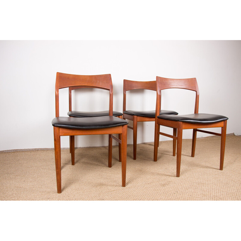 Set of 4 vintage Danish teak and black skai chairs model 59 by Henning Kjaernulf for Vejle Stole, 1960