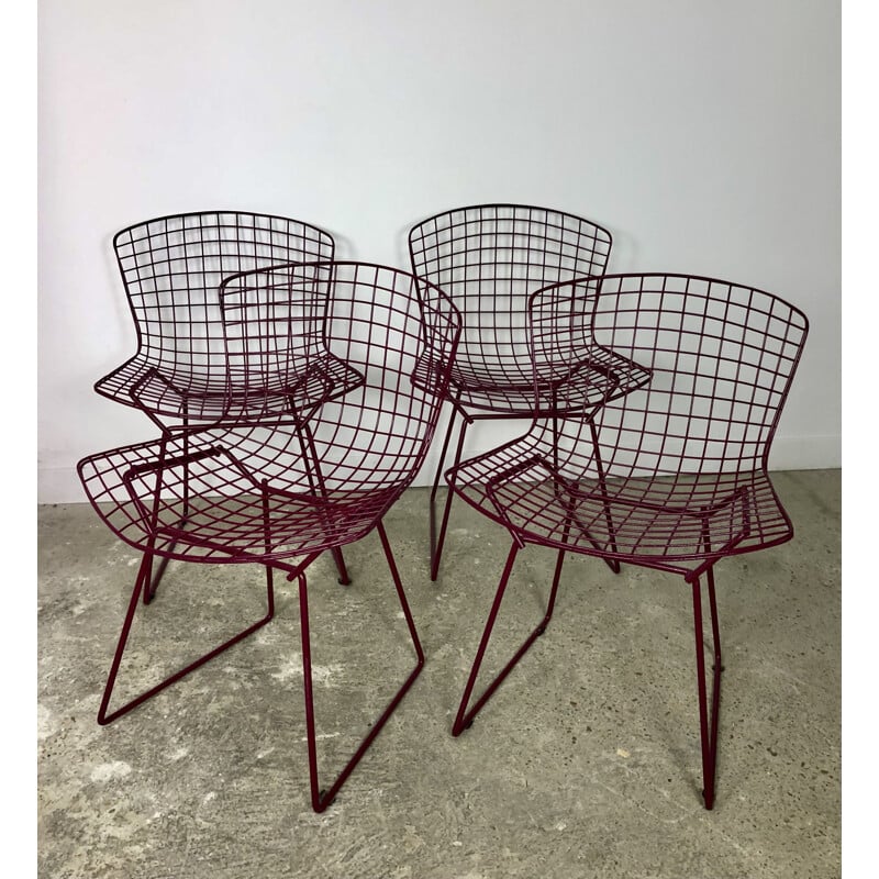 Set of 4 vintage wire chairs by Harry Bertoia for Knoll, 1970