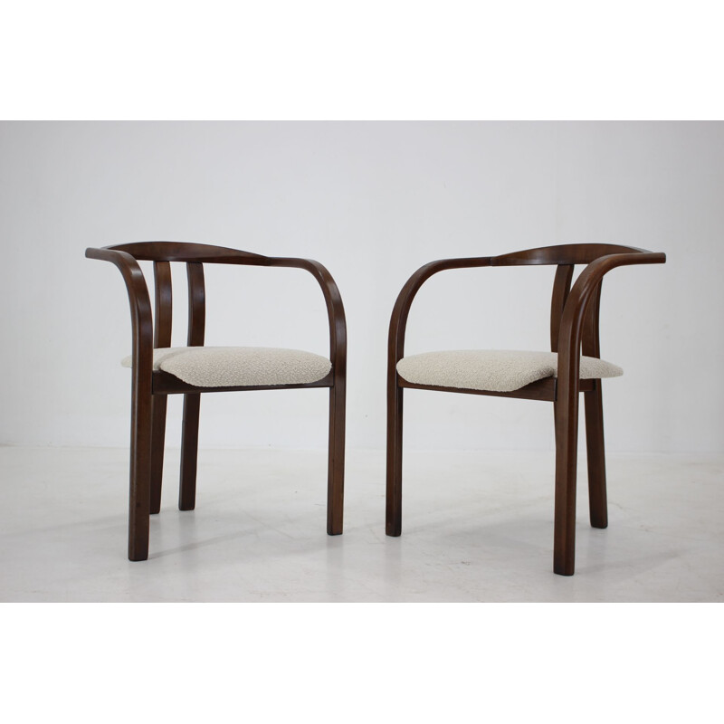 Vintage chairs in white curly fabric by Ton, Czechoslovakia 1980