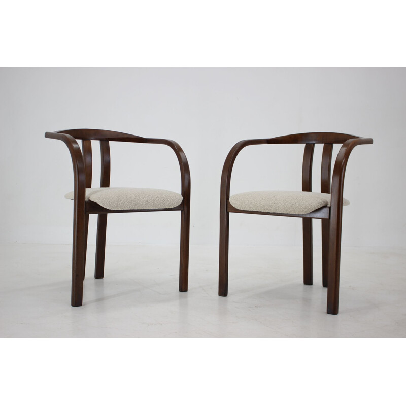 Vintage chairs in white curly fabric by Ton, Czechoslovakia 1980