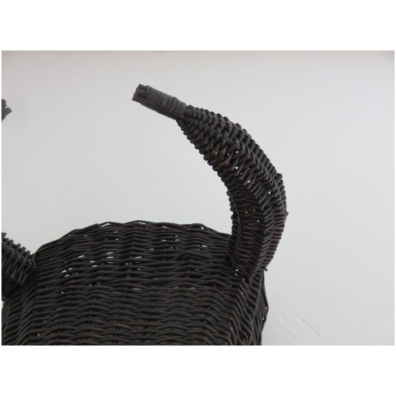 Vintage minotaur bull head in rattan, France 1960-1970