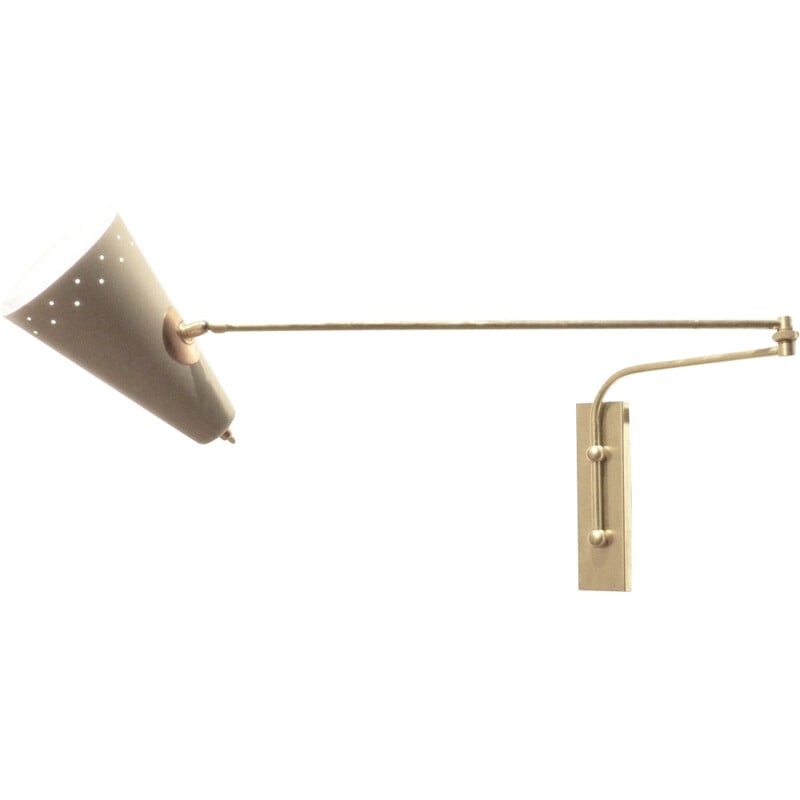 Wall lamp with swivel arm in brass and perforated metal - 1950s