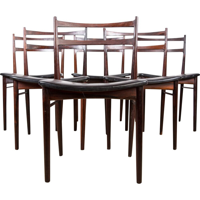 Ensemble de 6 chaises vintage en palissandre par Henry Rosengren-Hansen pour Brande Mobelindustri, Danemark 1960