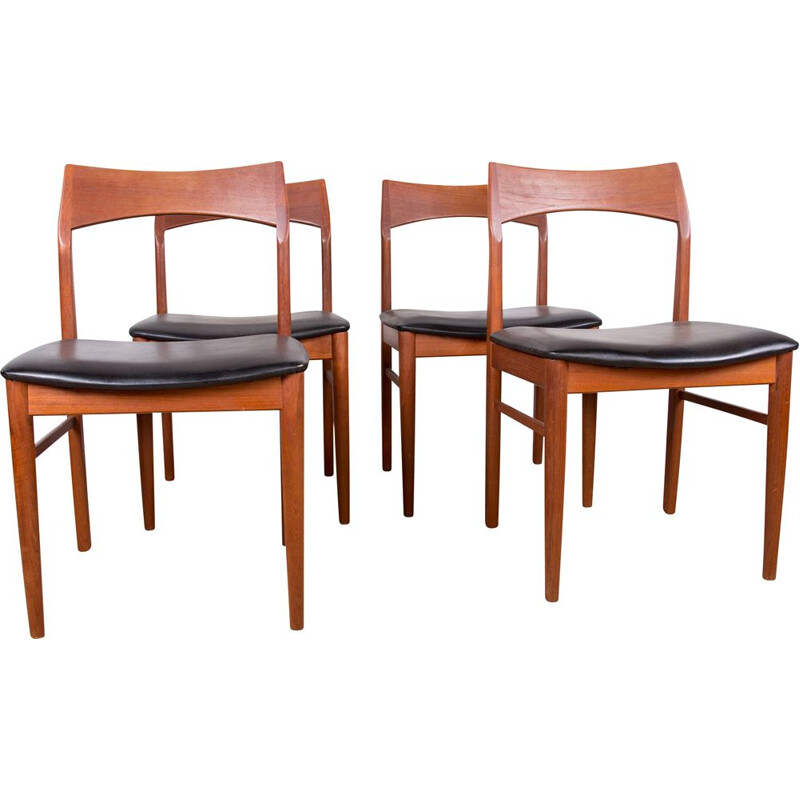 Conjunto de 4 cadeiras de teca e skai preto vintage modelo 59 de Henning Kjaernulf para Vejle Stole, 1960