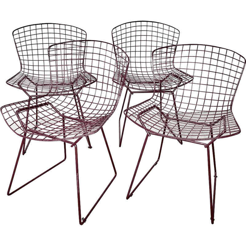 Lot de 4 chaises vintage wire par Harry Bertoia pour Knoll, 1970