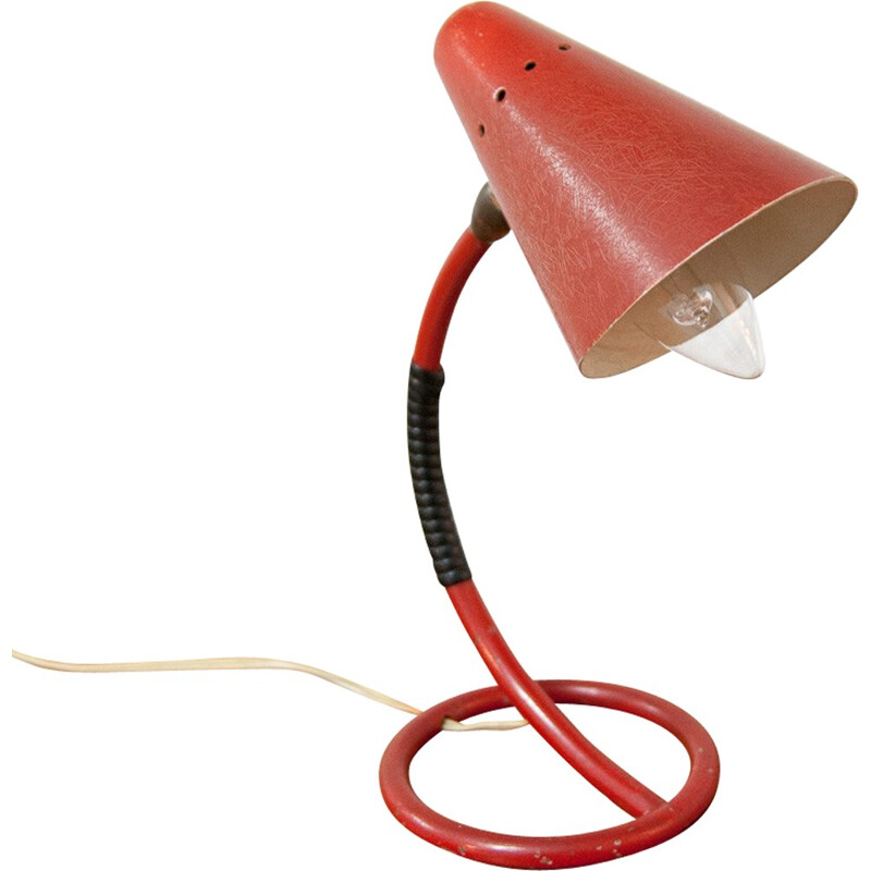 Mid century red lacquered metal table lamp - 1960s