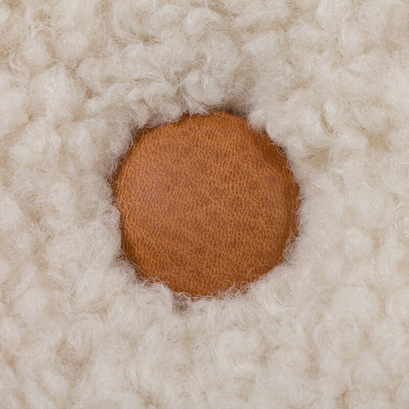 Danish mid century armchair in thick boucle fabric and leather buttons, 1940s