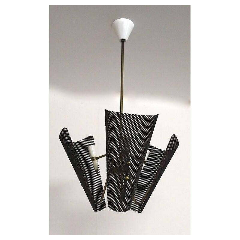 Mid-century Italian hanging lamp with perforated metal diffusers - 1950s