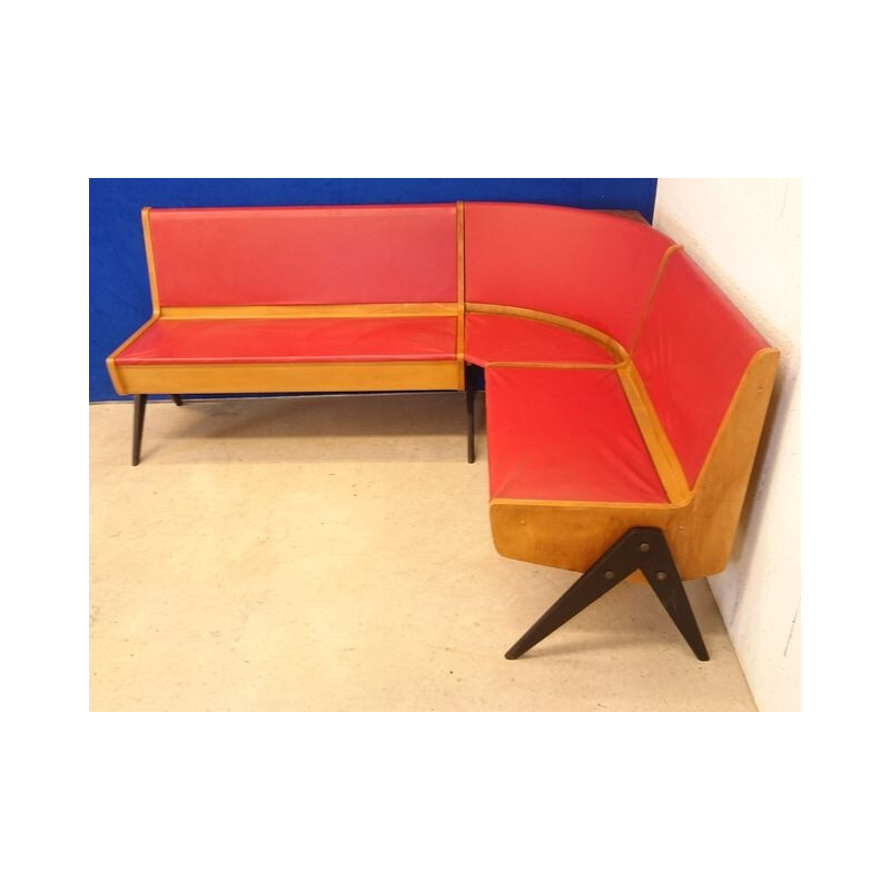 Mid century corner bench with trunk and compass feet - 1950s
