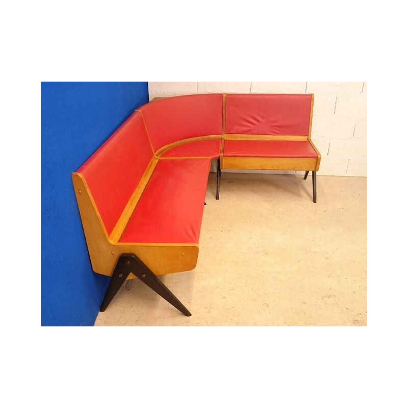 Mid century corner bench with trunk and compass feet - 1950s