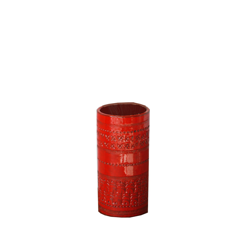 Vase Cylindrique Rouge en Céramique par Aldo Londi pour Bitossi - italie