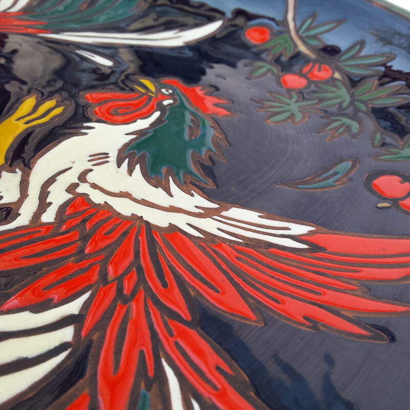 Placa mural de cerámica vintage de gallos de pelea