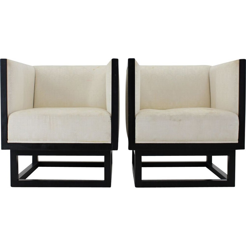 Pair of vintage wooden armchairs by Josef Hoffmann, Austria 1980s