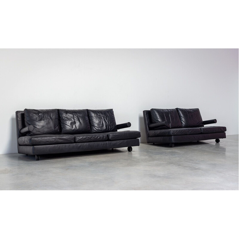 Vintage leather 3 seater sofa Baisity by Antonio Citterio for B&B Italia, 1980s