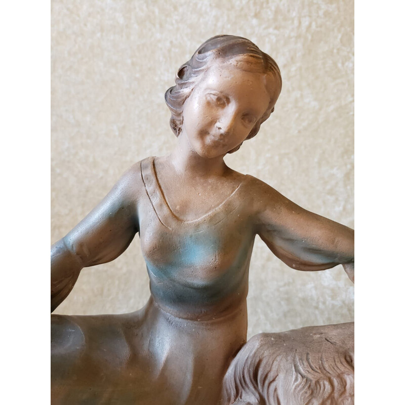 Vintage Art Deco statue in stucco with patina
