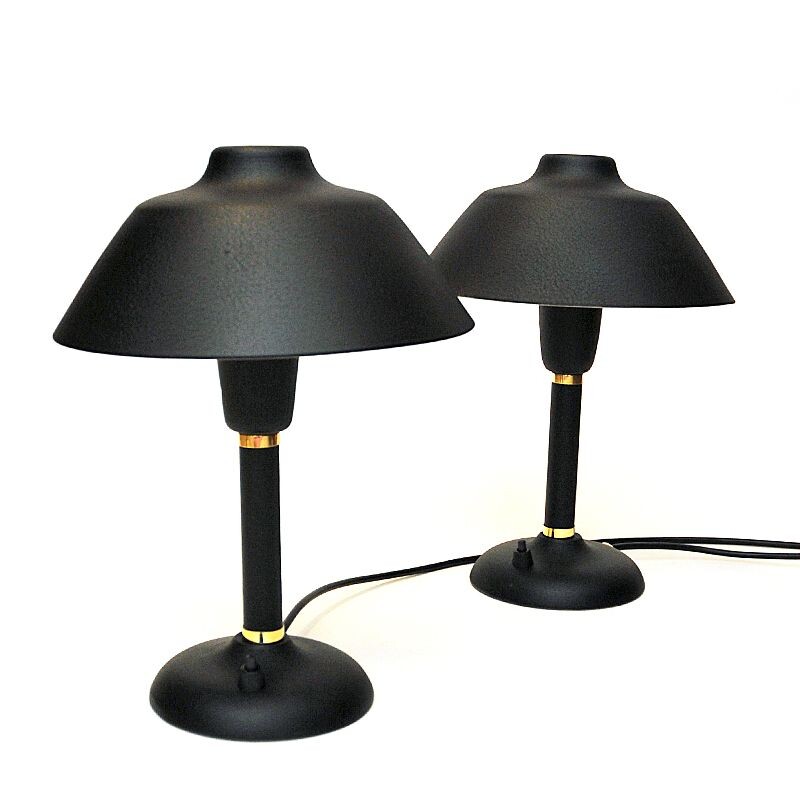 Vintage black and Swedish pair of metal table lamps by Gemi, 1950s