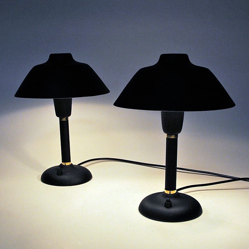 Vintage black and Swedish pair of metal table lamps by Gemi, 1950s