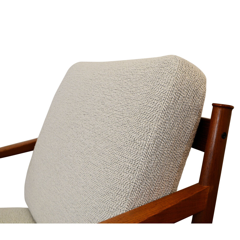 Pair of France & Son "FD-130" armchairs in teak and cream fabric, Peter HVIDT & Orla Mølgaard NIELSEN - 1960s