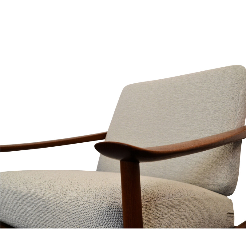 Pair of France & Son "FD-130" armchairs in teak and cream fabric, Peter HVIDT & Orla Mølgaard NIELSEN - 1960s