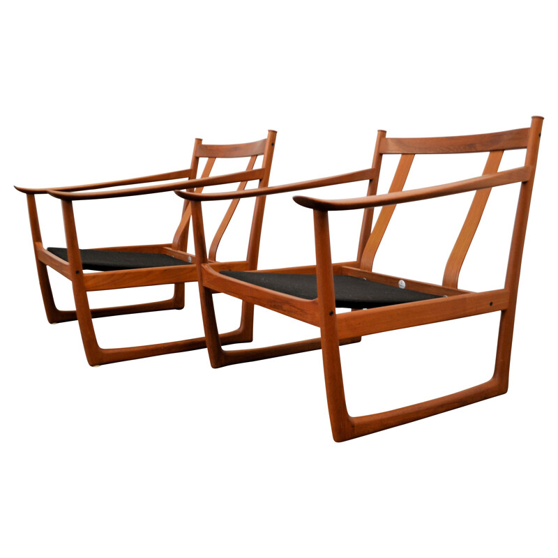 Pair of France & Son "FD-130" armchairs in teak and cream fabric, Peter HVIDT & Orla Mølgaard NIELSEN - 1960s