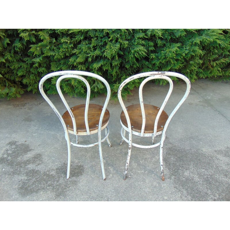imagen micrófono terminar Pareja de sillas de jardín vintage de hierro y madera