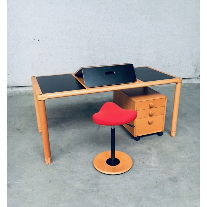 Scrivania e sgabello ergonomici scandinavi di Stokke, Norvegia 1980