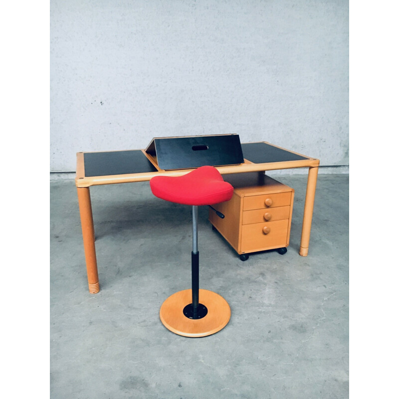 Scandinavian ergonomic desk and stool by Stokke, Norway 1980