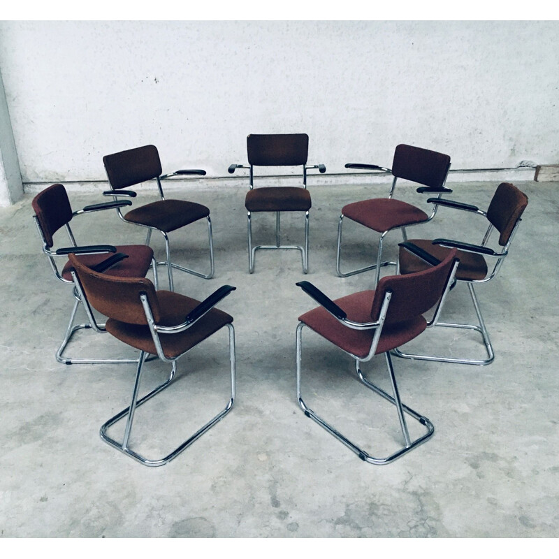 Ensemble de 7 fauteuils de bureau marron vintage, Pays-Bas 1970