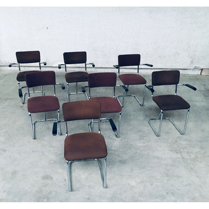 Set of 7 mid century brown office armchairs, Netherlands 1970s