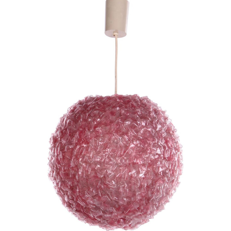 Vintage Sugarball pendant lamp pink, Germany 1960