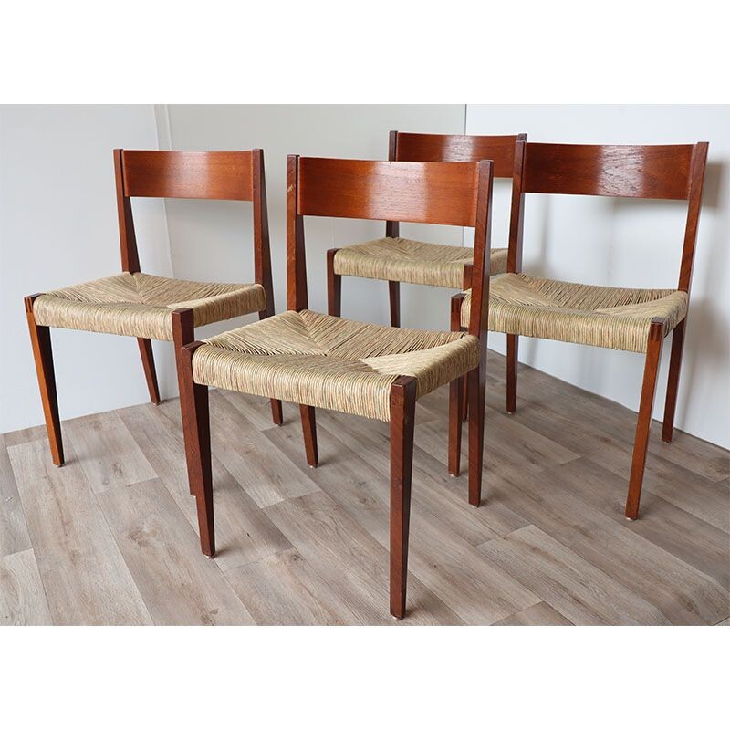 Set van 4 Scandinavische vintage teakhouten stoelen van Poul Cadovius, 1960