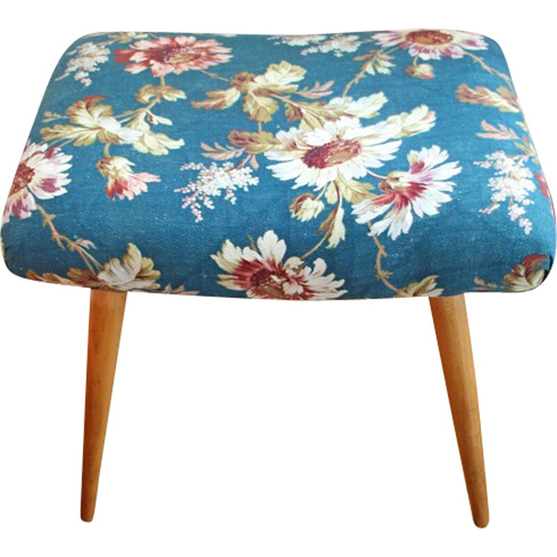 Vintage stool in wood and fabric - 1960s