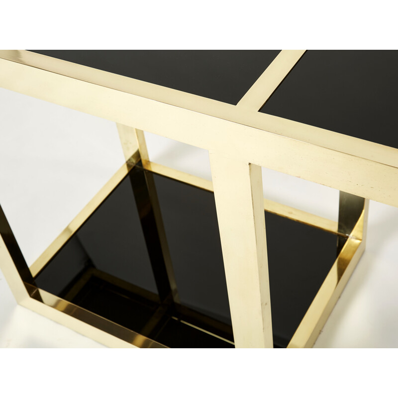 Vintage console "Puzzle" in brass and black opaline glass by Gabriella Crespi, 1973