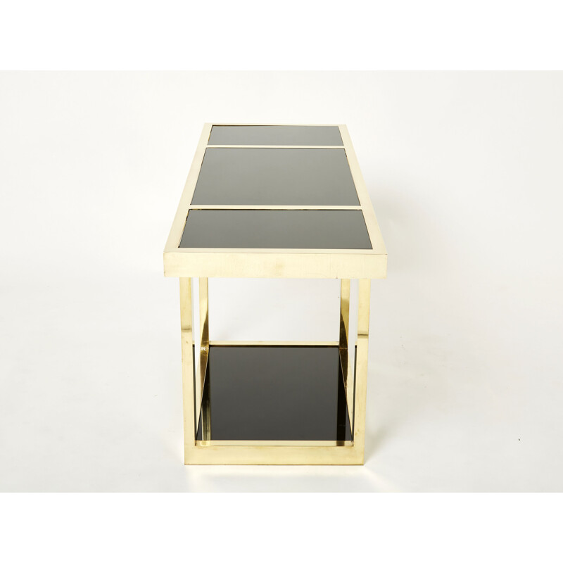 Vintage console "Puzzle" in brass and black opaline glass by Gabriella Crespi, 1973