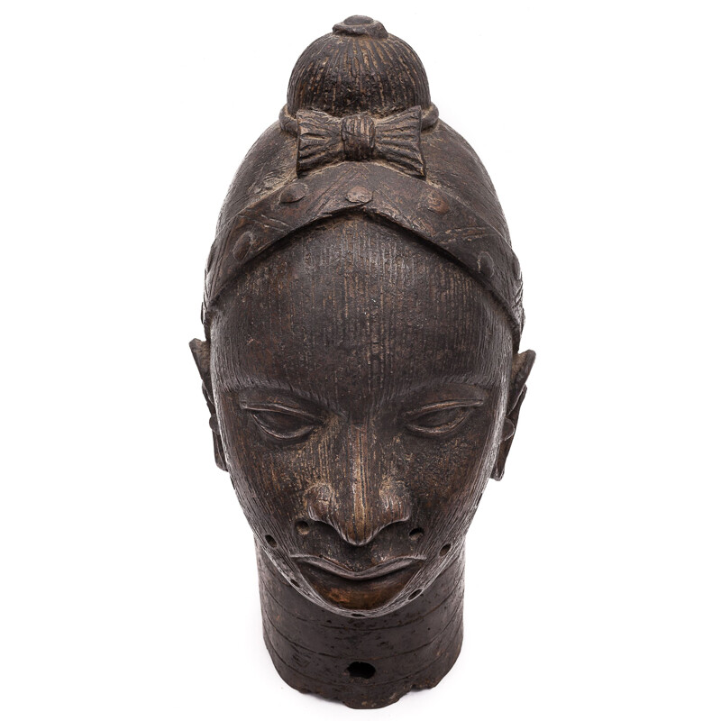 Vintage bronze head from Benin, 1950