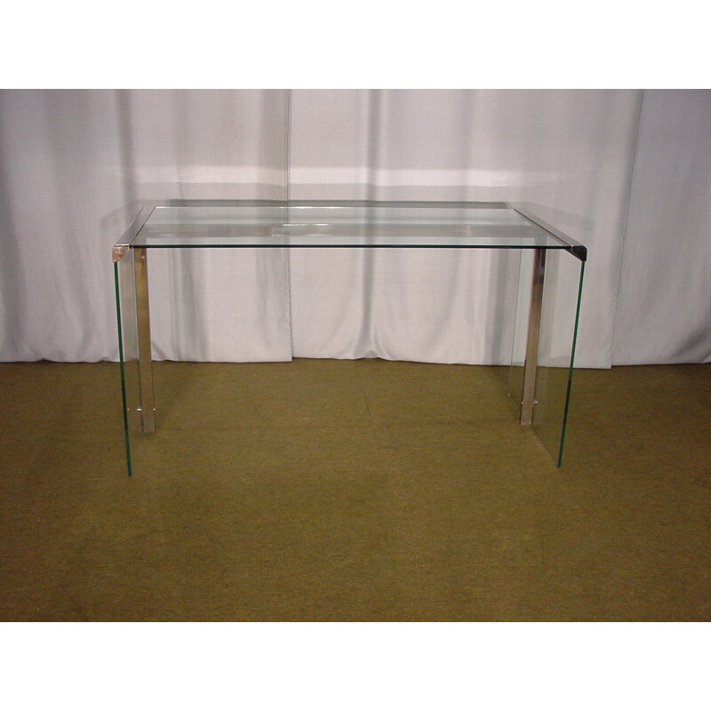 Glass and chrome desk italien design  - 1980s