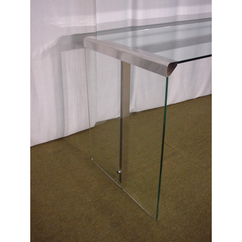 Glass and chrome desk italien design  - 1980s