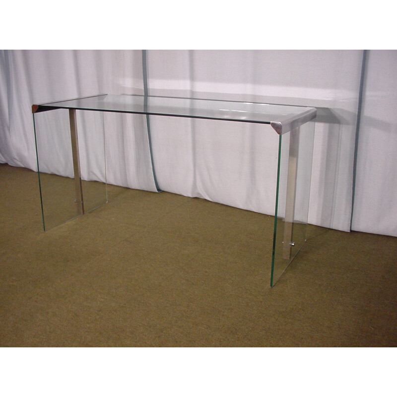 Glass and chrome desk italien design  - 1980s