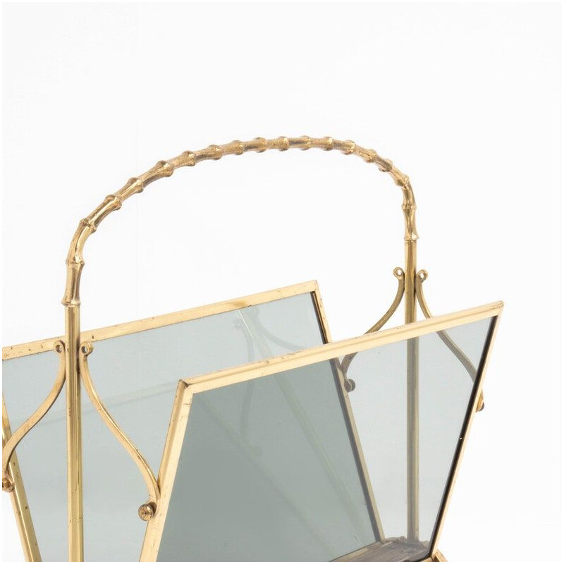 Vintage brass and glass magazine rack by Maison Baguès