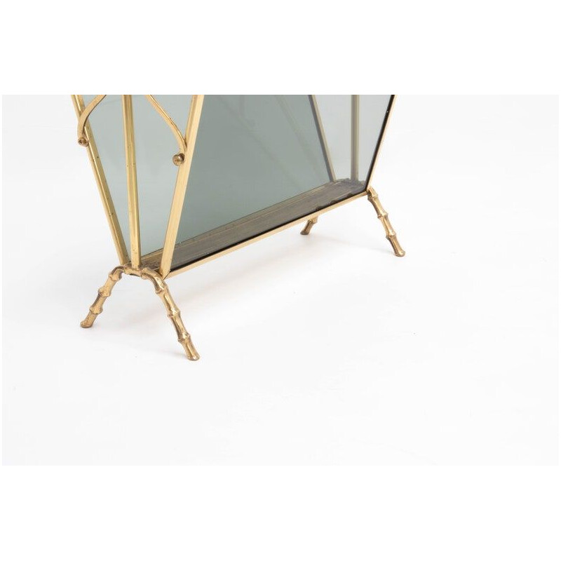 Vintage brass and glass magazine rack by Maison Baguès