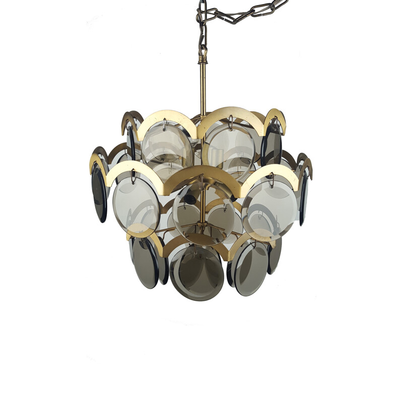 Italian chandelier in glass and brass, Gino VISTOSI - 1970s