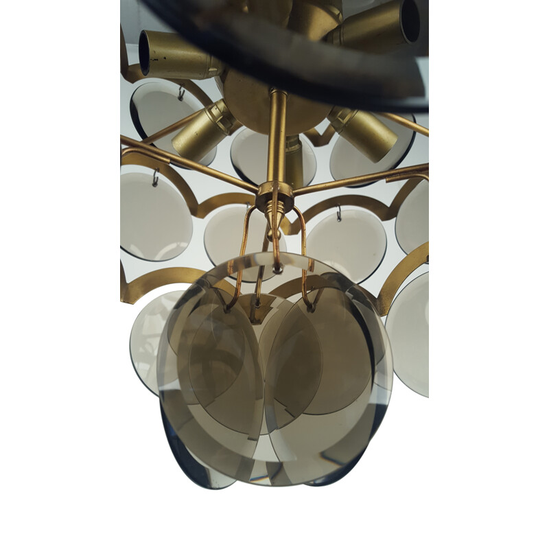 Lámpara italiana de cristal ahumado y latón, Gino VISTOSI - 1970