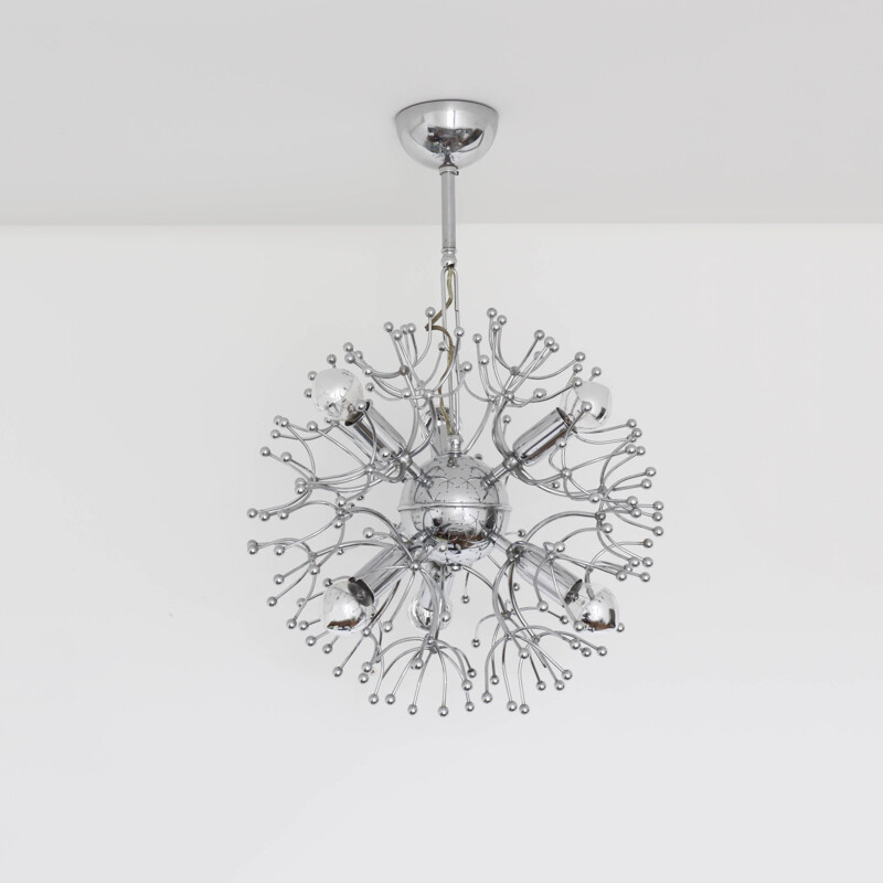 Lustre Sputnik vintage chromé de Gaetano Sciolari, Italie 1960