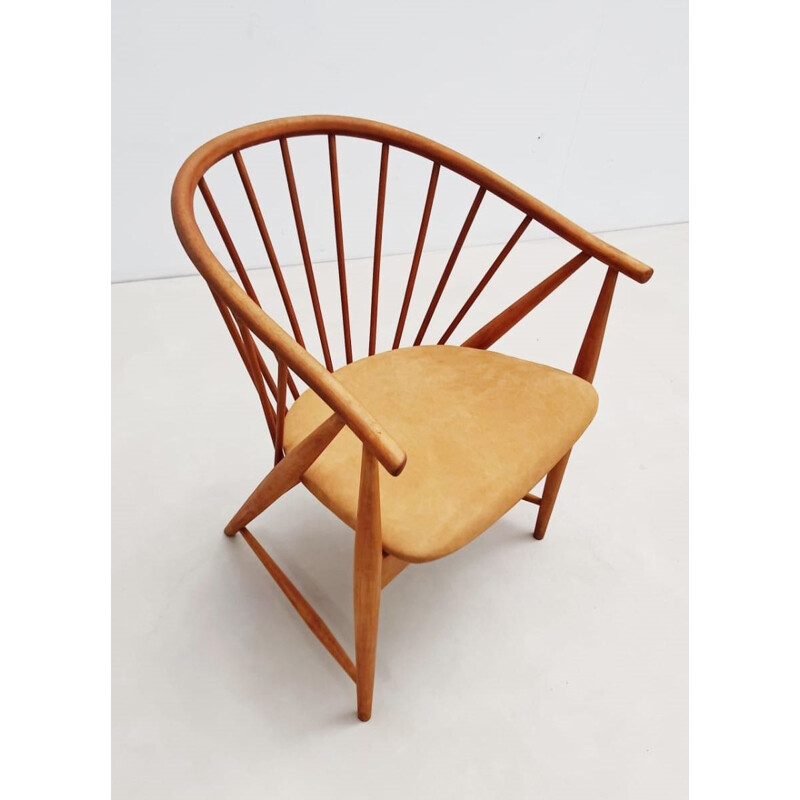 Vintage houten fauteuil model "Plume de soleil" van Sonna Rosen voor Nassjo Stolfabrik, Zweden 1948